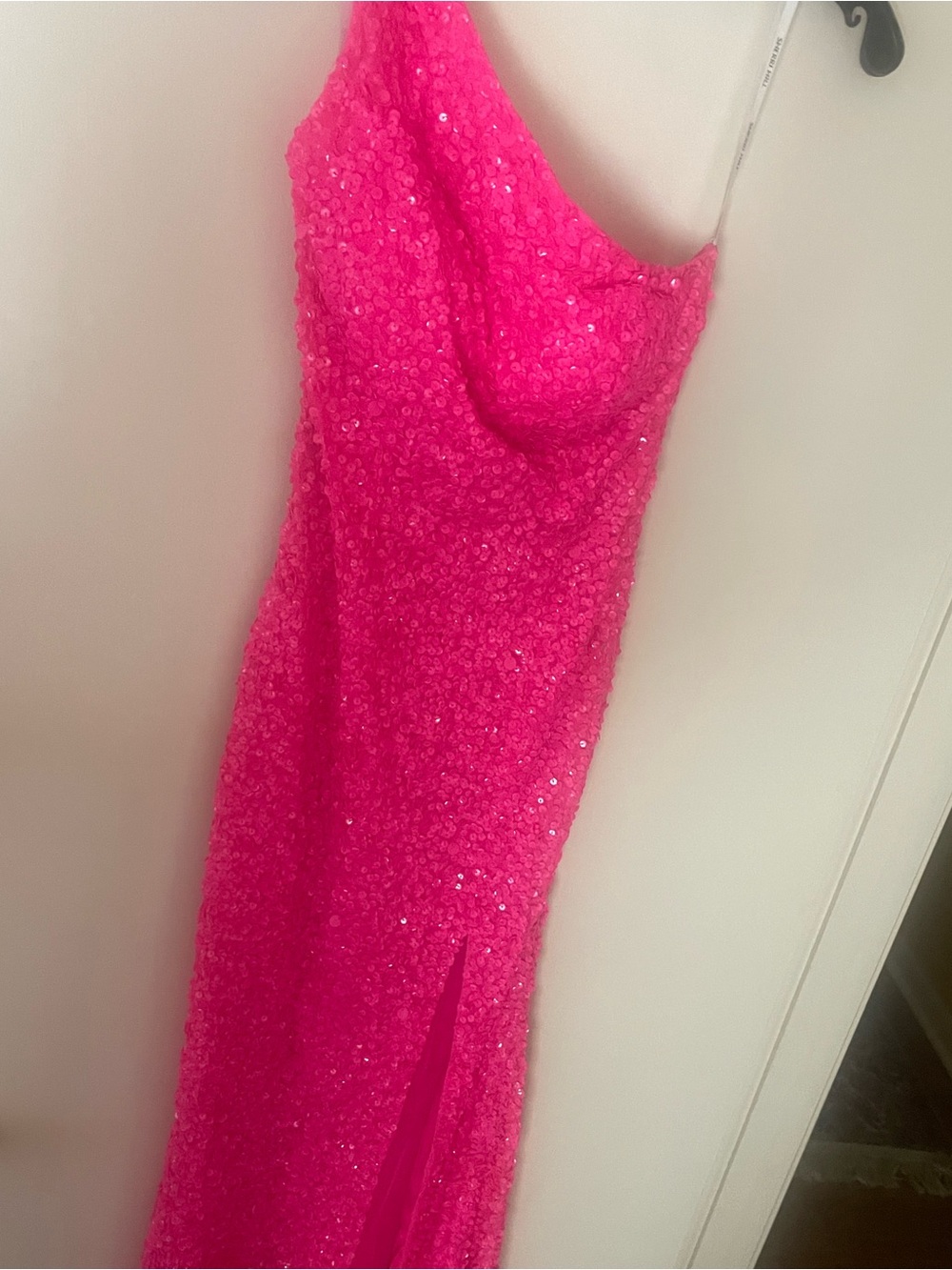 Sherri Hill One-Shoulder Sequin Gown in Hot Pink